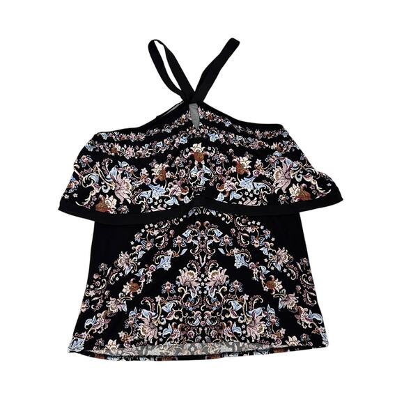 White House Black Market Tops - WHBM White House Black Market Floral Black Halter Top Size Women's Small NWT